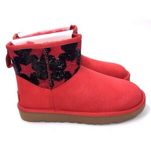 UGG Classic Mini Sequin Stars Ribbon Red Women's Winter Boots New US 7/EU 38 NEW